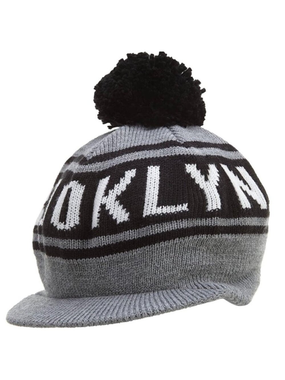 Mitchell & Ness Brooklyn Nets NBA Knit Beanie Hat Visor Brim Pom Gray Black NWT
